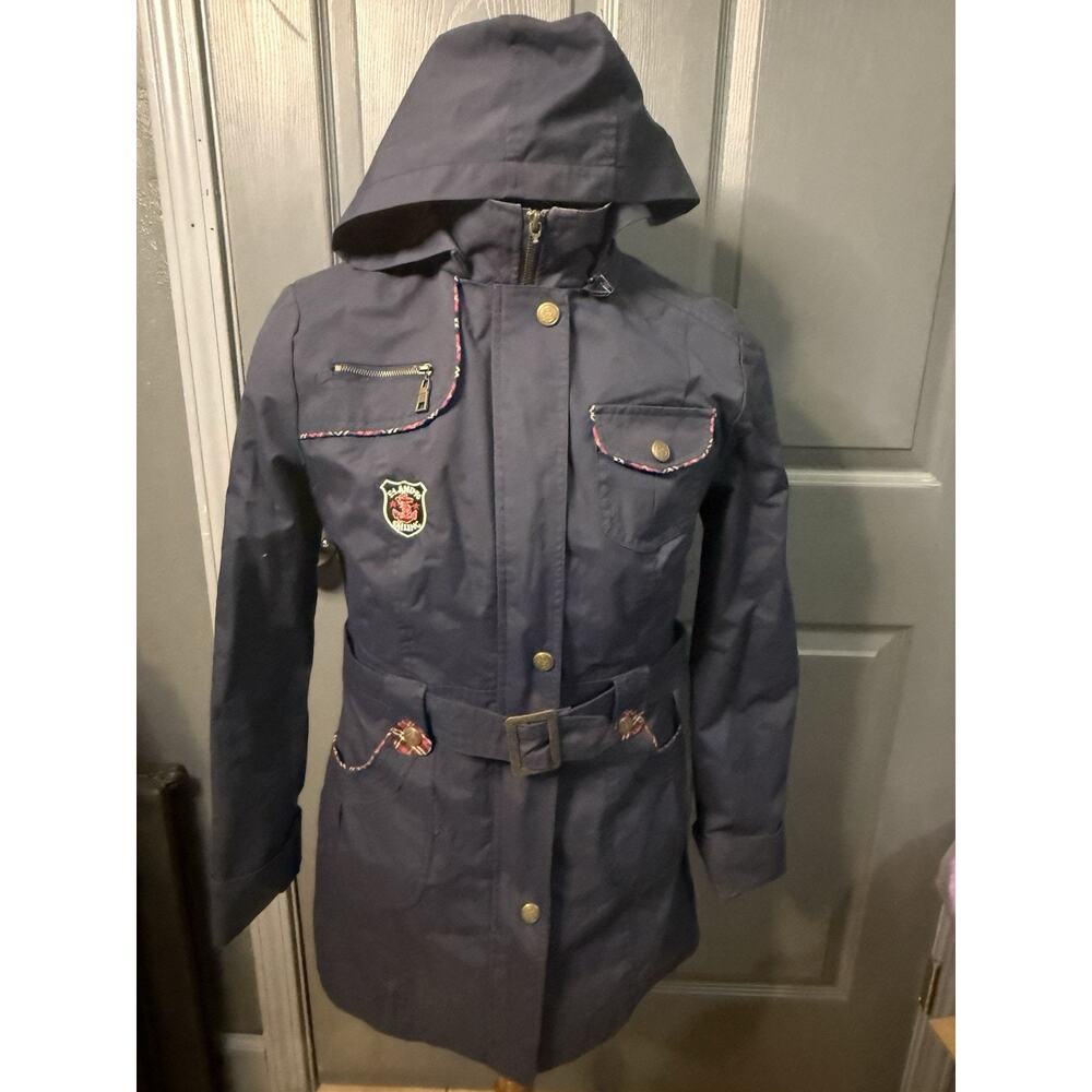 E. LAND American Campus Casual Girls Hooded Jacket Navy Plaid Size 170/92A | S/M